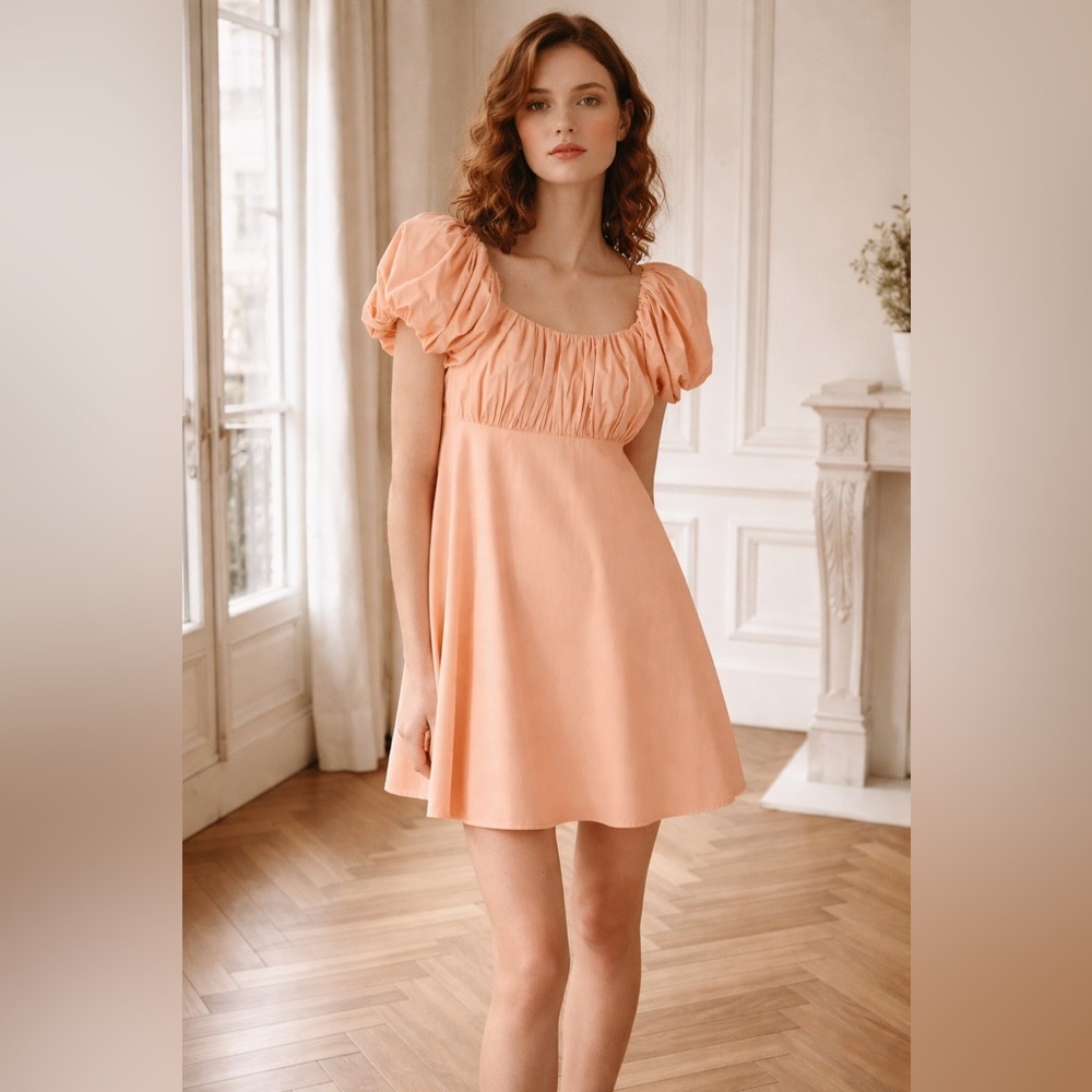 Abercrombie & Fitch Emerson Summer Dress Apricot Puff Sleeve Mini Small Orange